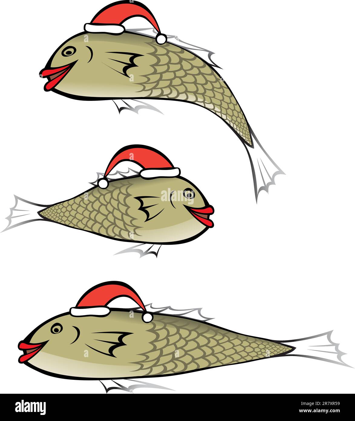 Poisson aux lèvres rouges portant la casquette de Noël Illustration de Vecteur