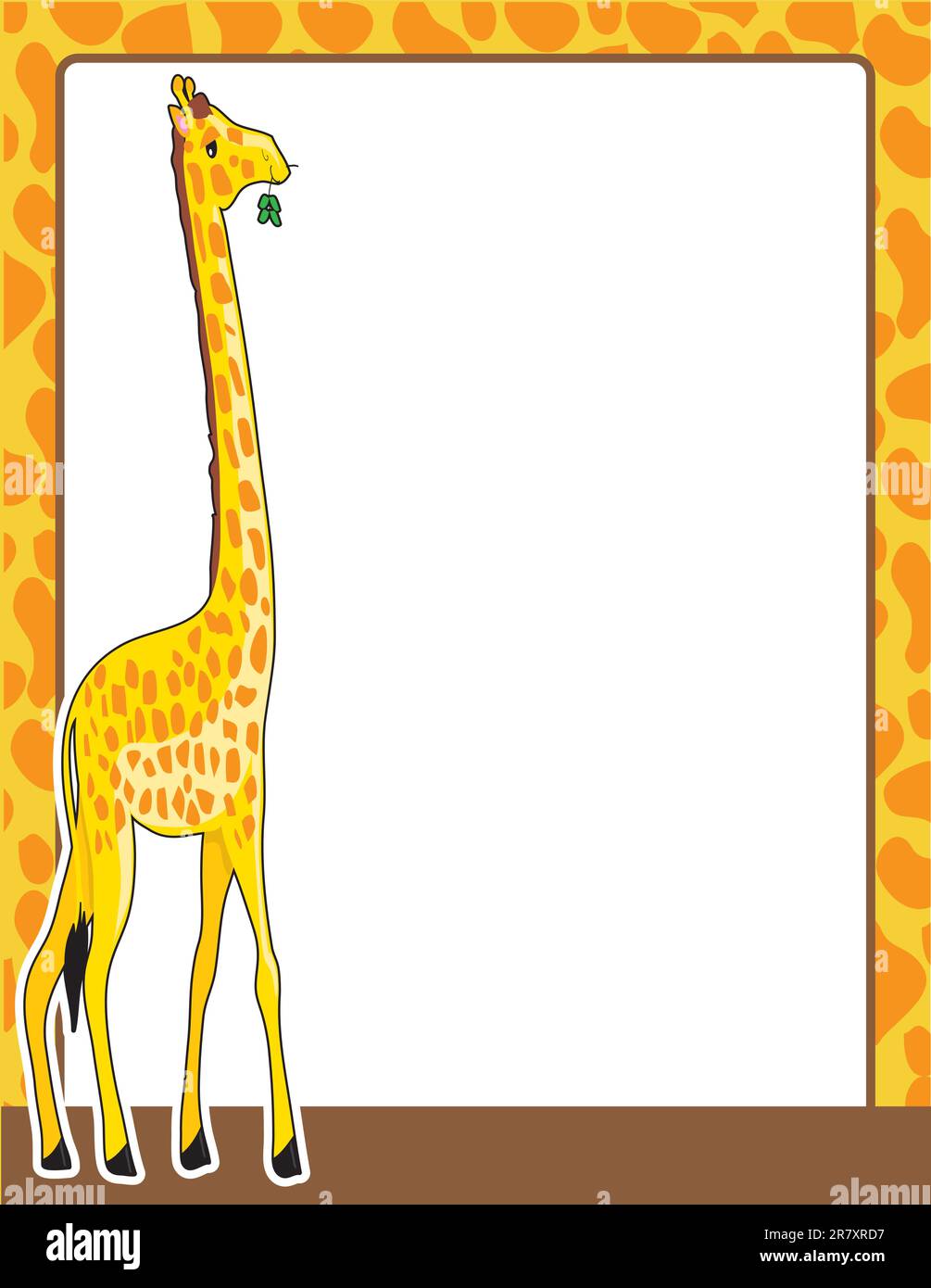 Une bordure encadrée dans un motif, ressemblant à celle de la girafe se tenant sur le côté gauche du cadre. Illustration de Vecteur