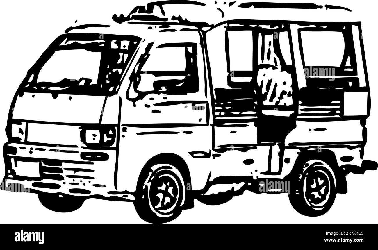 Un petit minibus - une image vectorielle monochrome simplifiée Illustration de Vecteur