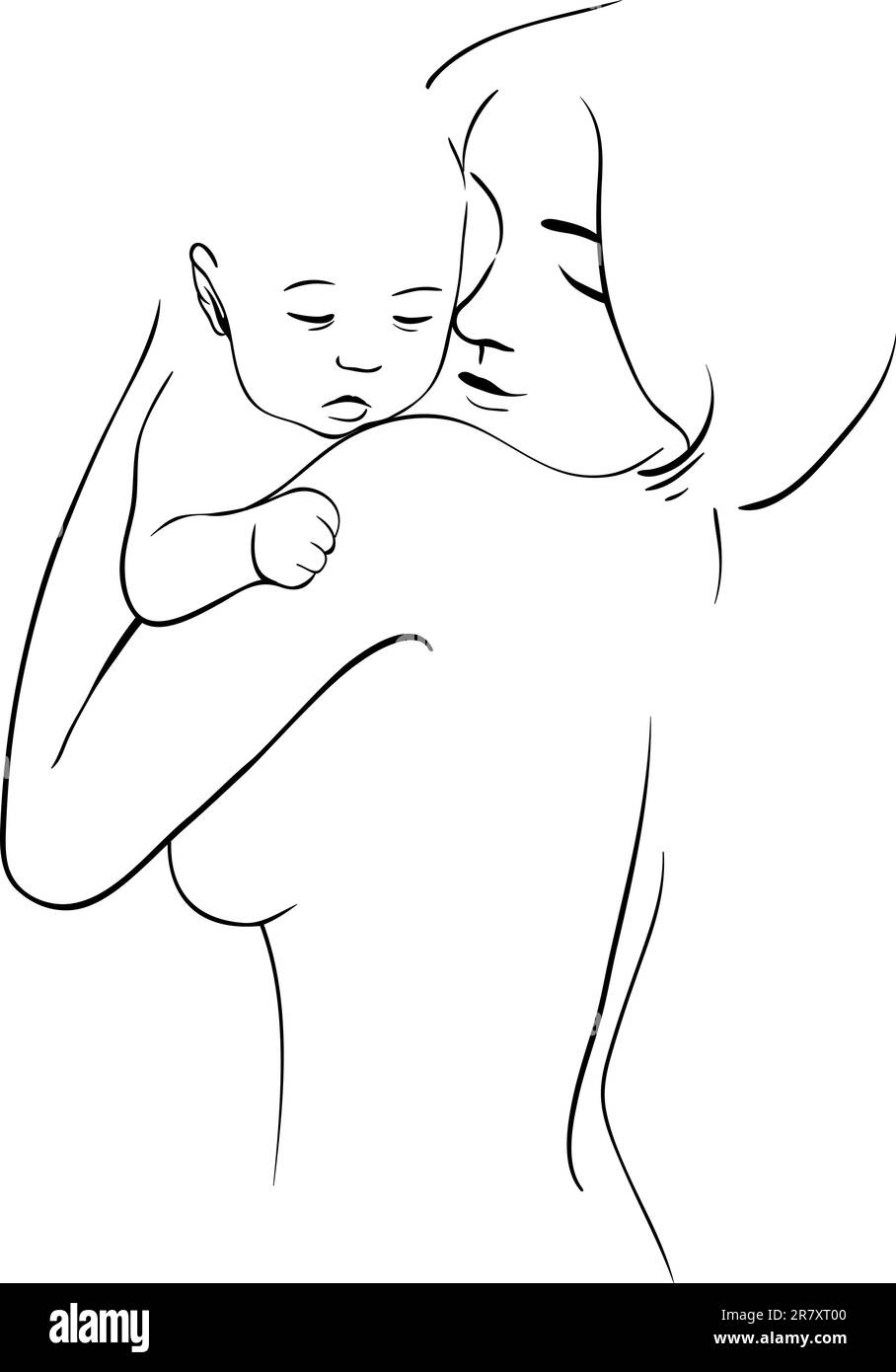 Dessin de la mère et de l'enfant sur fond blanc Illustration de Vecteur