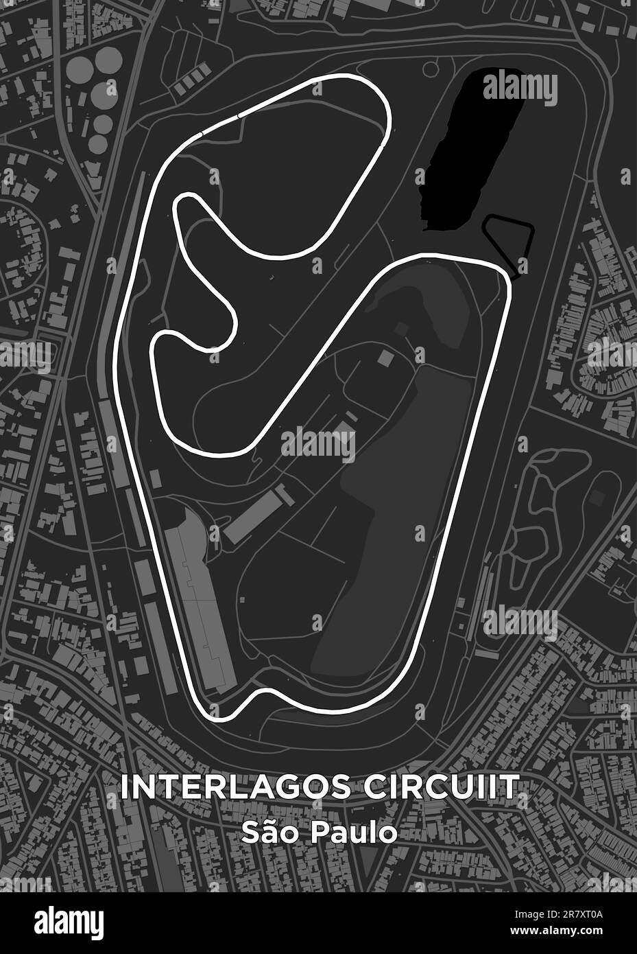 L'Autódromo José Carlos Pace, mieux connu sous le nom d'Interlagos, est un circuit de sports motorisés de 4,309 km (2,677 miles) situé dans la ville de São Paulo, au Brésil Illustration de Vecteur