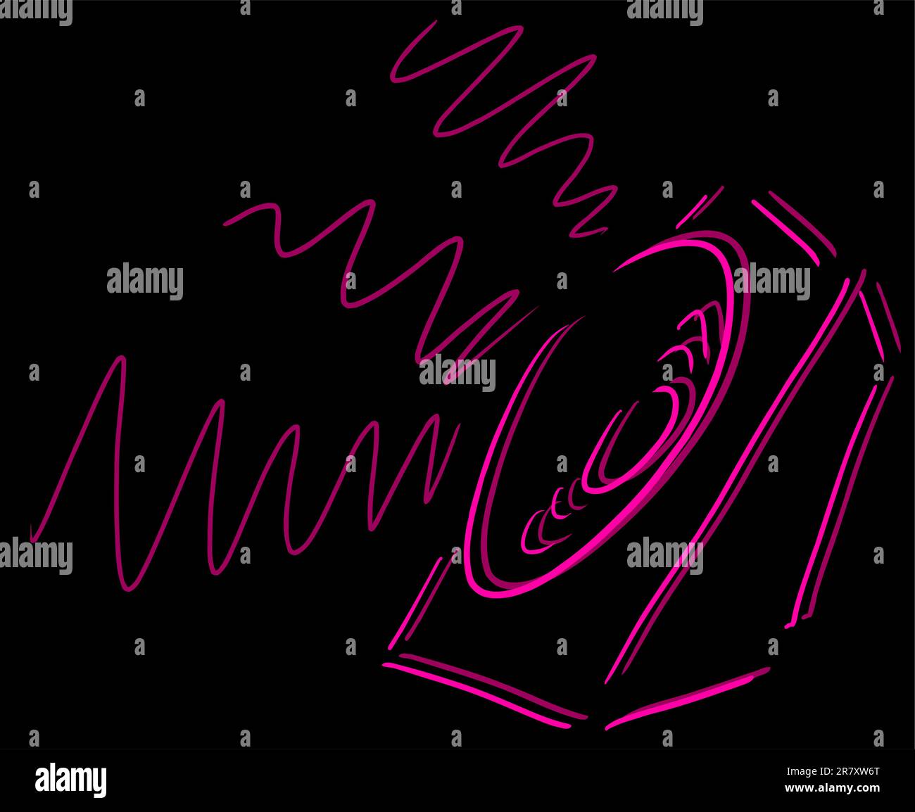 Croquis de l'orateur jouant son bruyant sur fond noir Illustration de Vecteur