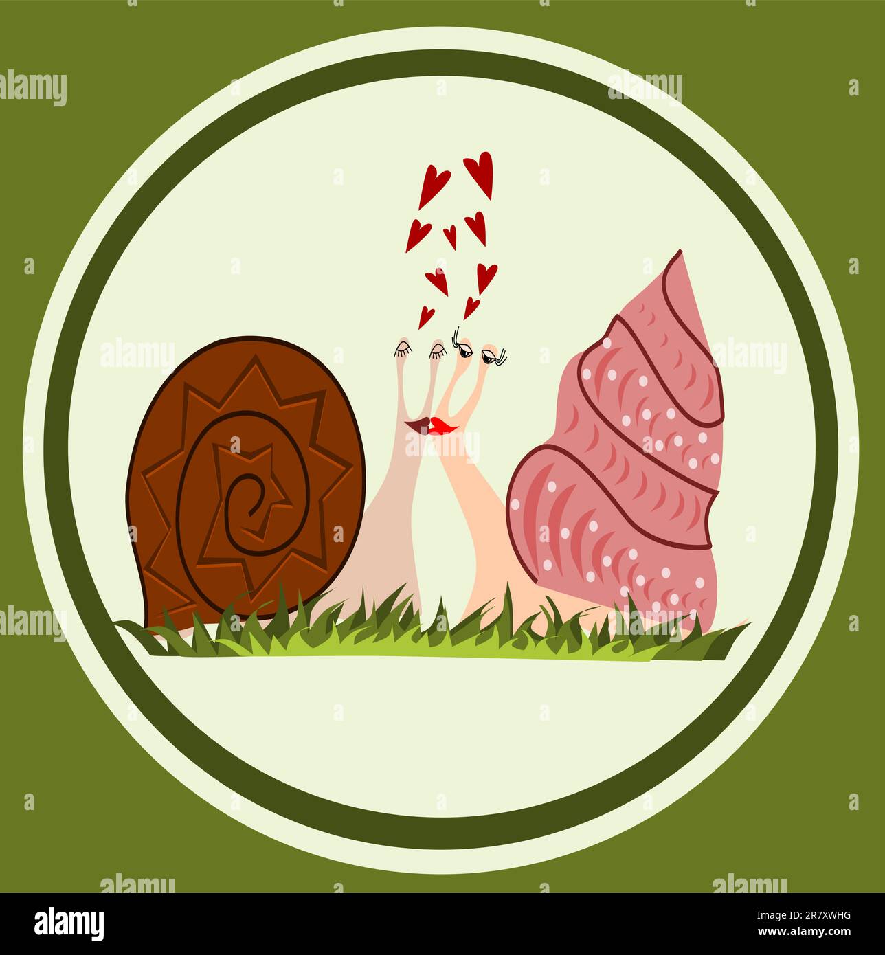 Illustration d'escargots amoureux sur fond vert Illustration de Vecteur