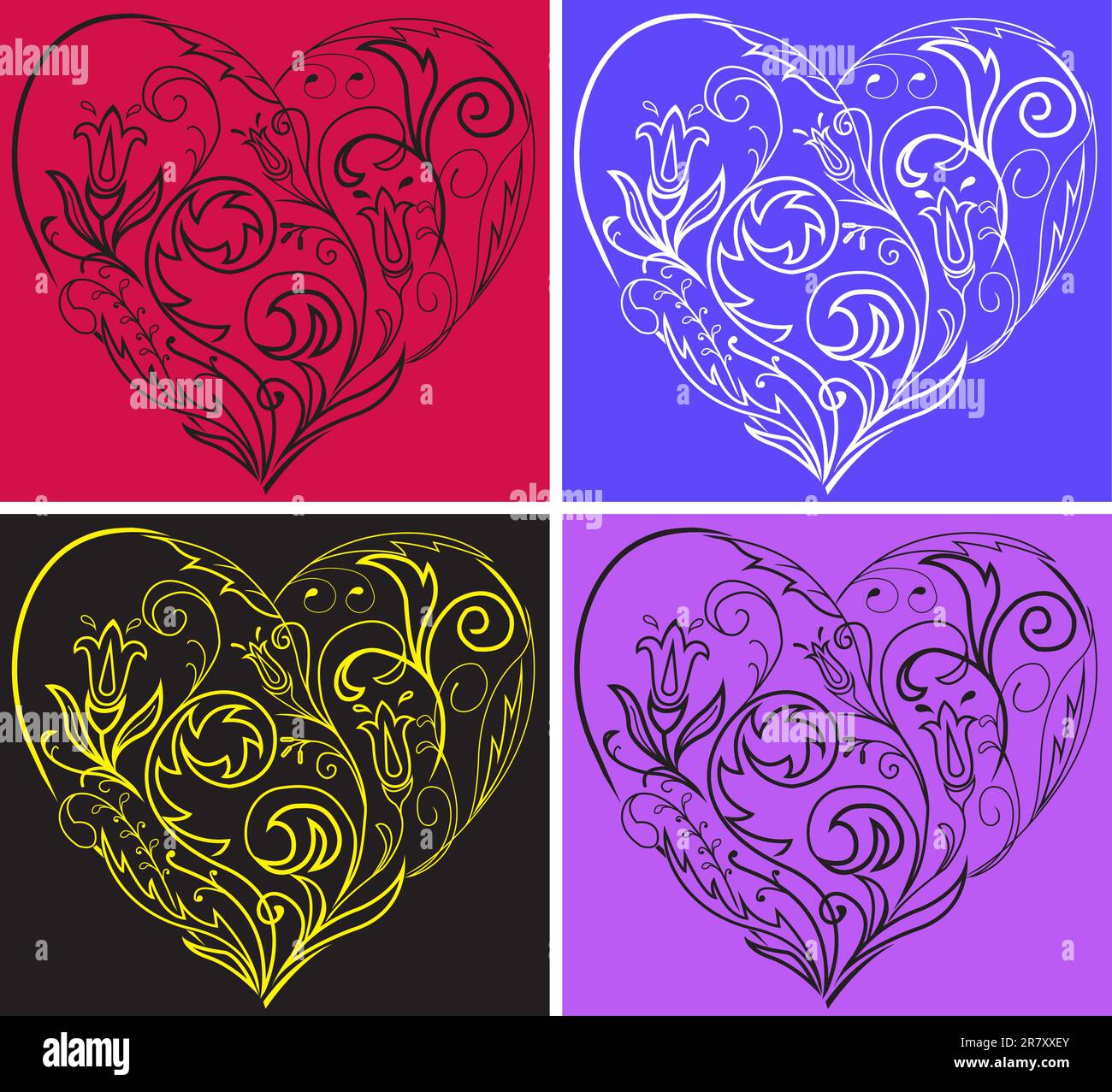 ensemble de coeurs en filigrane multicolores sur fond coloré Illustration de Vecteur