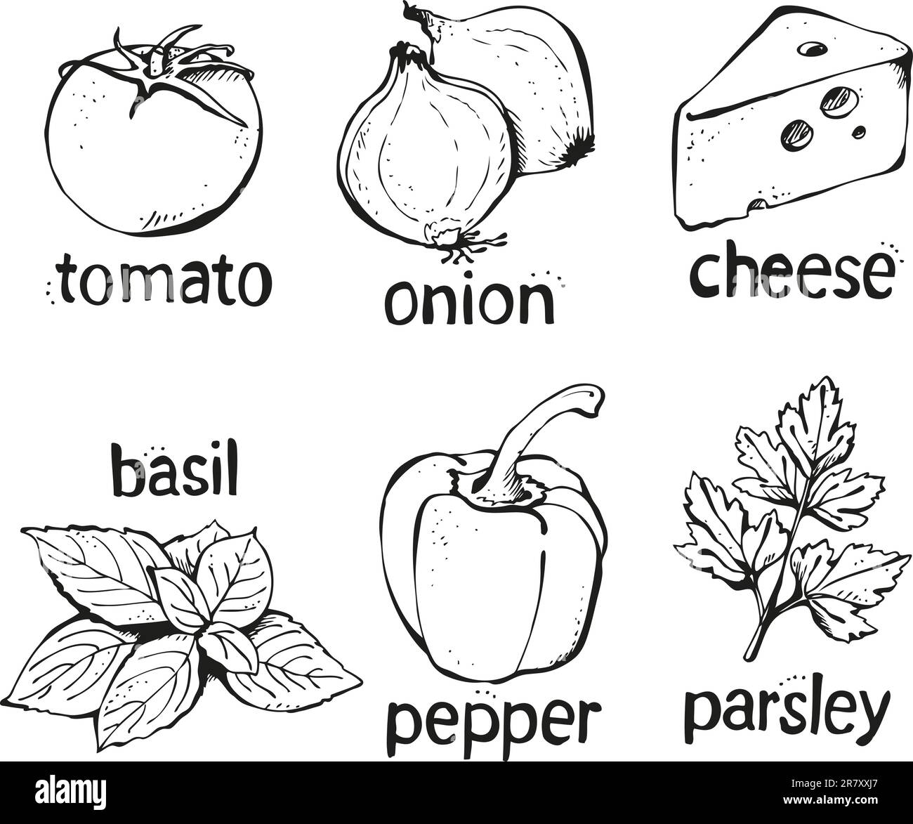 Ensemble de pizzas Vector dessiné à la main sur fond blanc Illustration de Vecteur