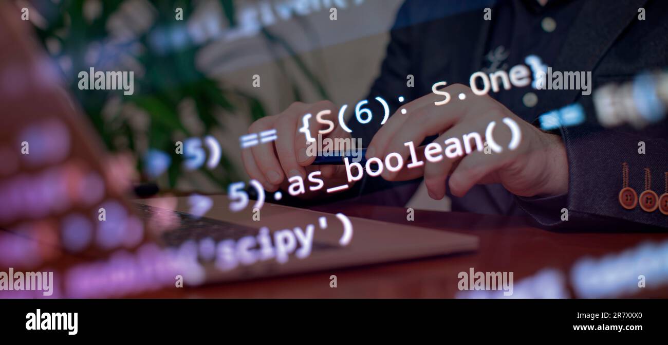 Temps de travail de programmation logicielle. Texte de code écrit et créé entièrement Banque D'Images