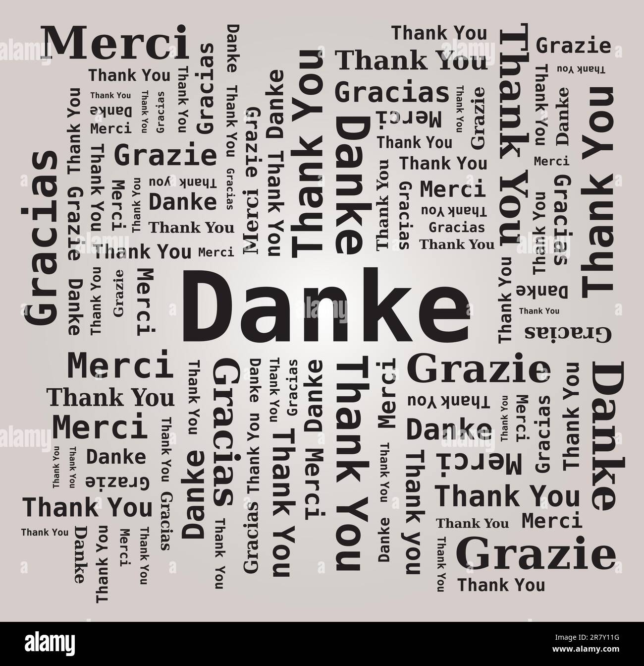 Merci Word Cloud dans différentes langues - 5 langues, anglais, français, allemand, espagnol et italien Illustration de Vecteur