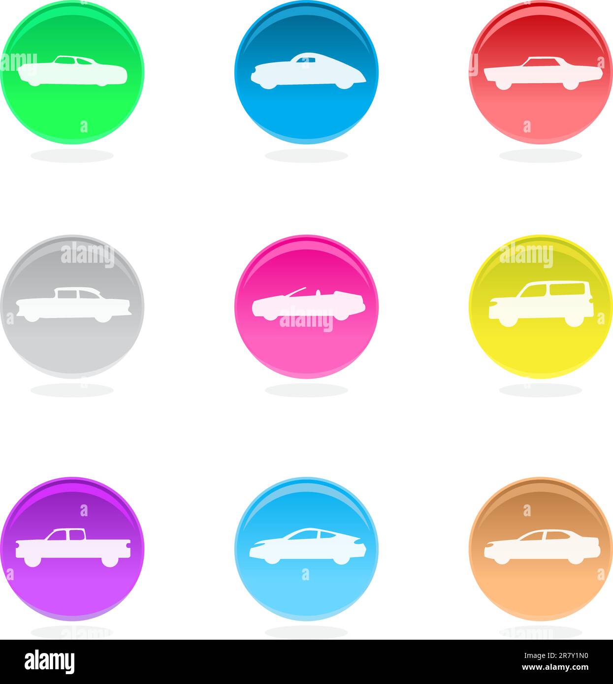 Icônes circulaires de voitures Illustration de Vecteur