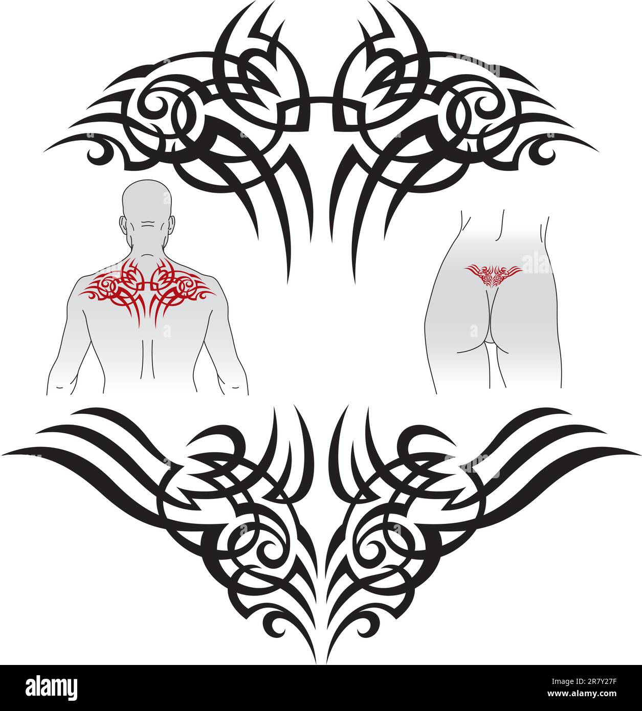 Motifs tattoo de style maori pour le haut ou le bas du dos. Illustration de Vecteur