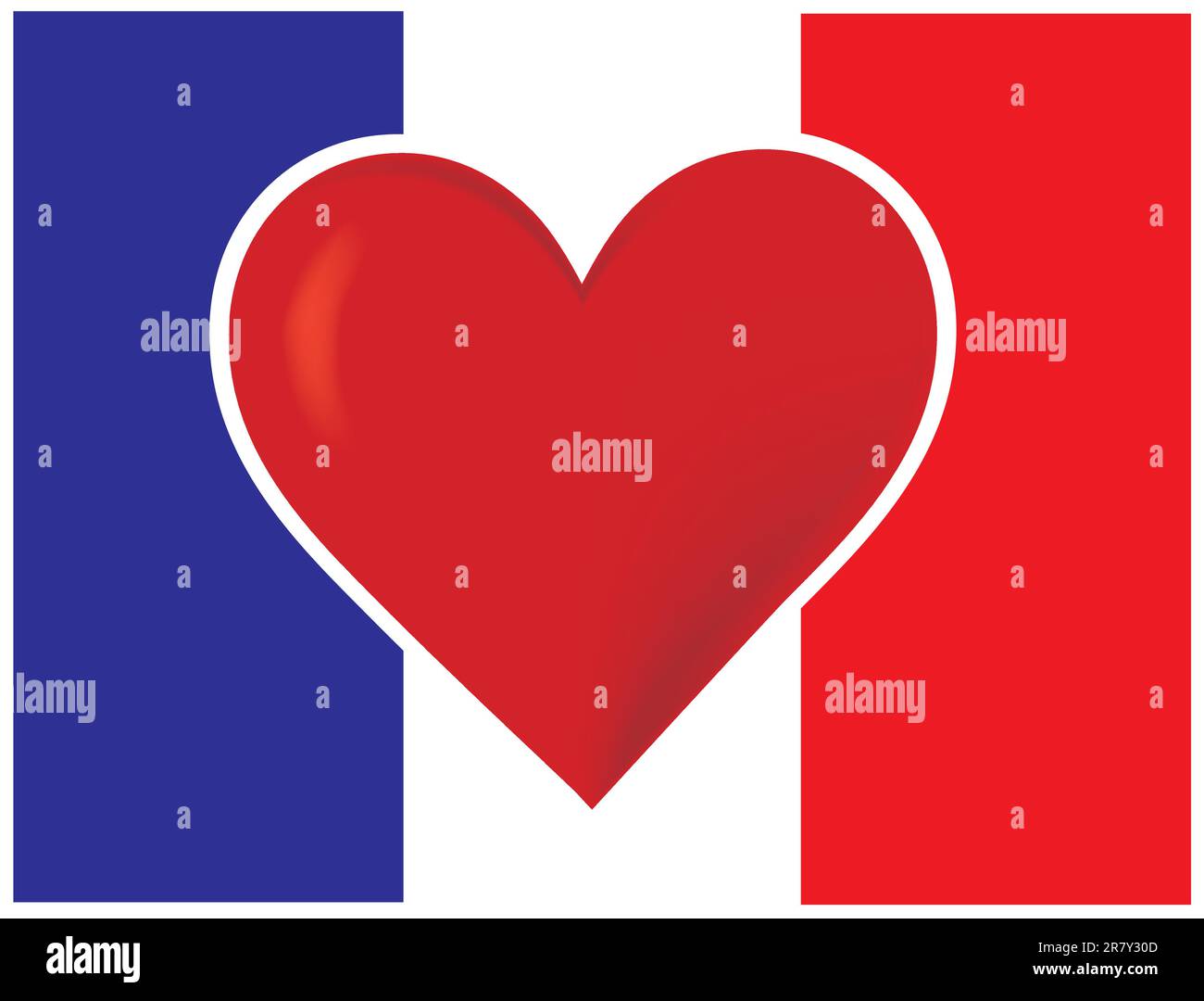 Une image du drapeau français, avec un grand coeur rouge au centre. Illustration de Vecteur