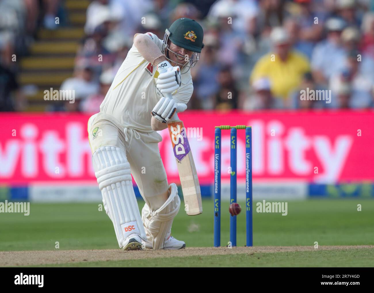 Edgbaston Cricket Stadium, Birmingham, Royaume-Uni. 16 juin 2023 à 1100hrs. England Men v Australia Men in the Ashes Cricket Test Match Day 1. David Warner (Australie) batting. Photo : Mark Dunn/Alay, Banque D'Images