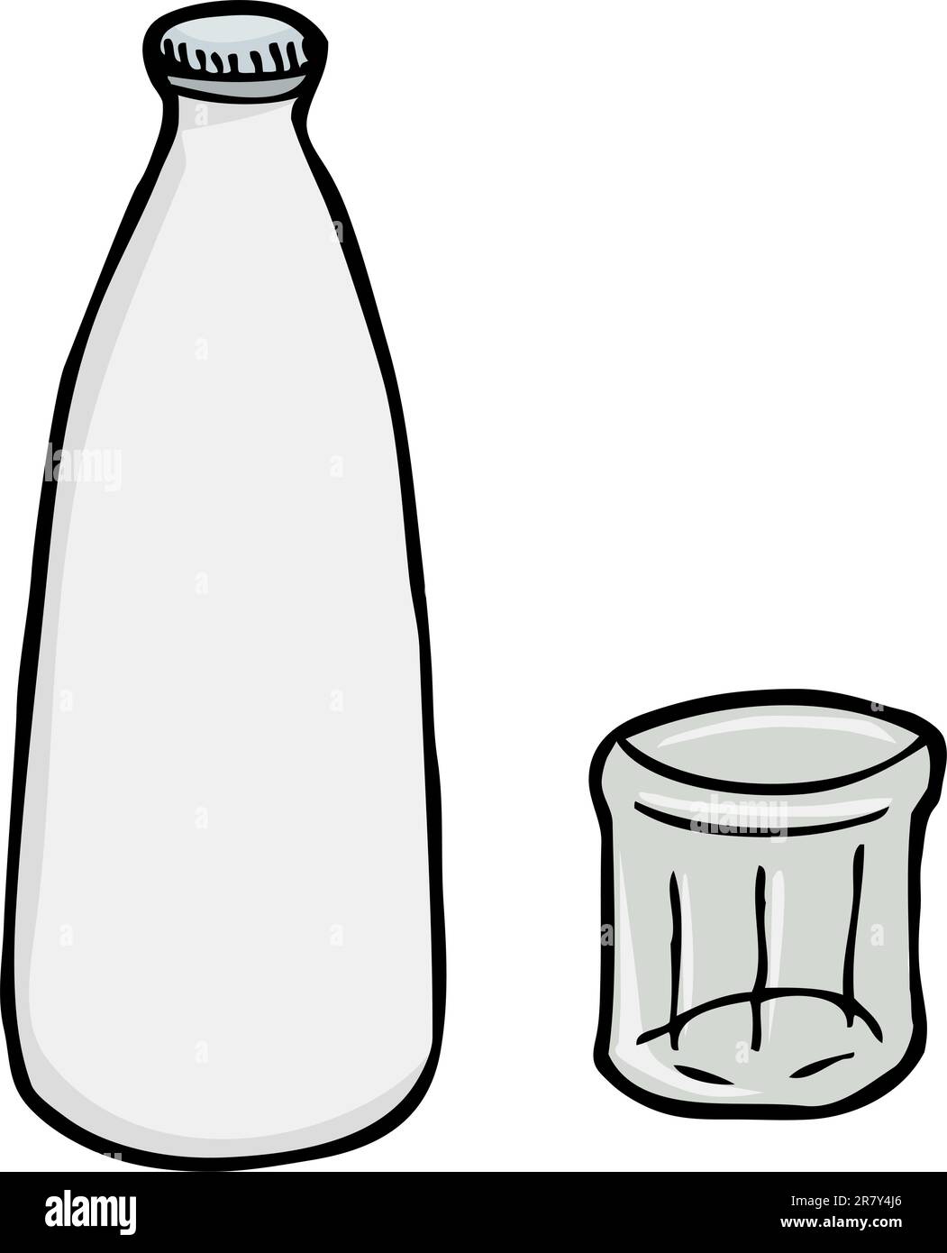 Bouteille de lait complet avec vide verre isolé sur fond blanc Illustration de Vecteur