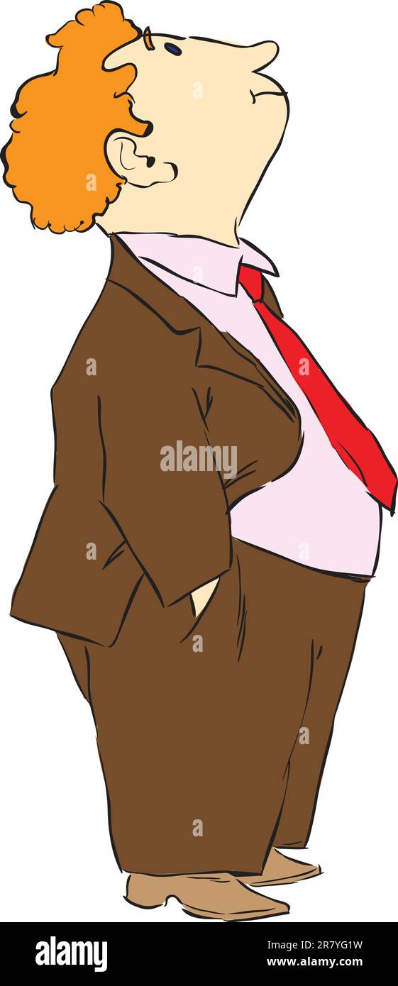 Un homme aux cheveux rouges et bouclés se lève, se prépare aux travaux de conception. Illustration vectorielle. Illustration de Vecteur