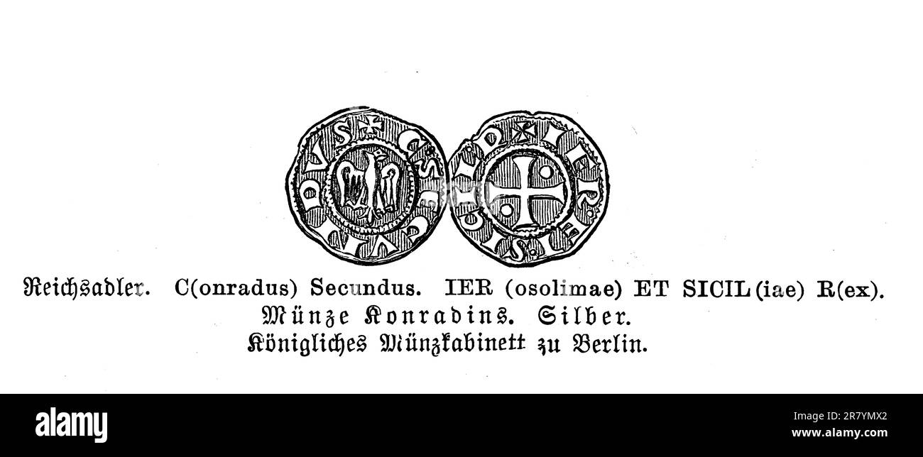 Pièce d'argent de Conrad II (Conradin) roi de Sicile et de Jérusalem (13th siècle) Banque D'Images