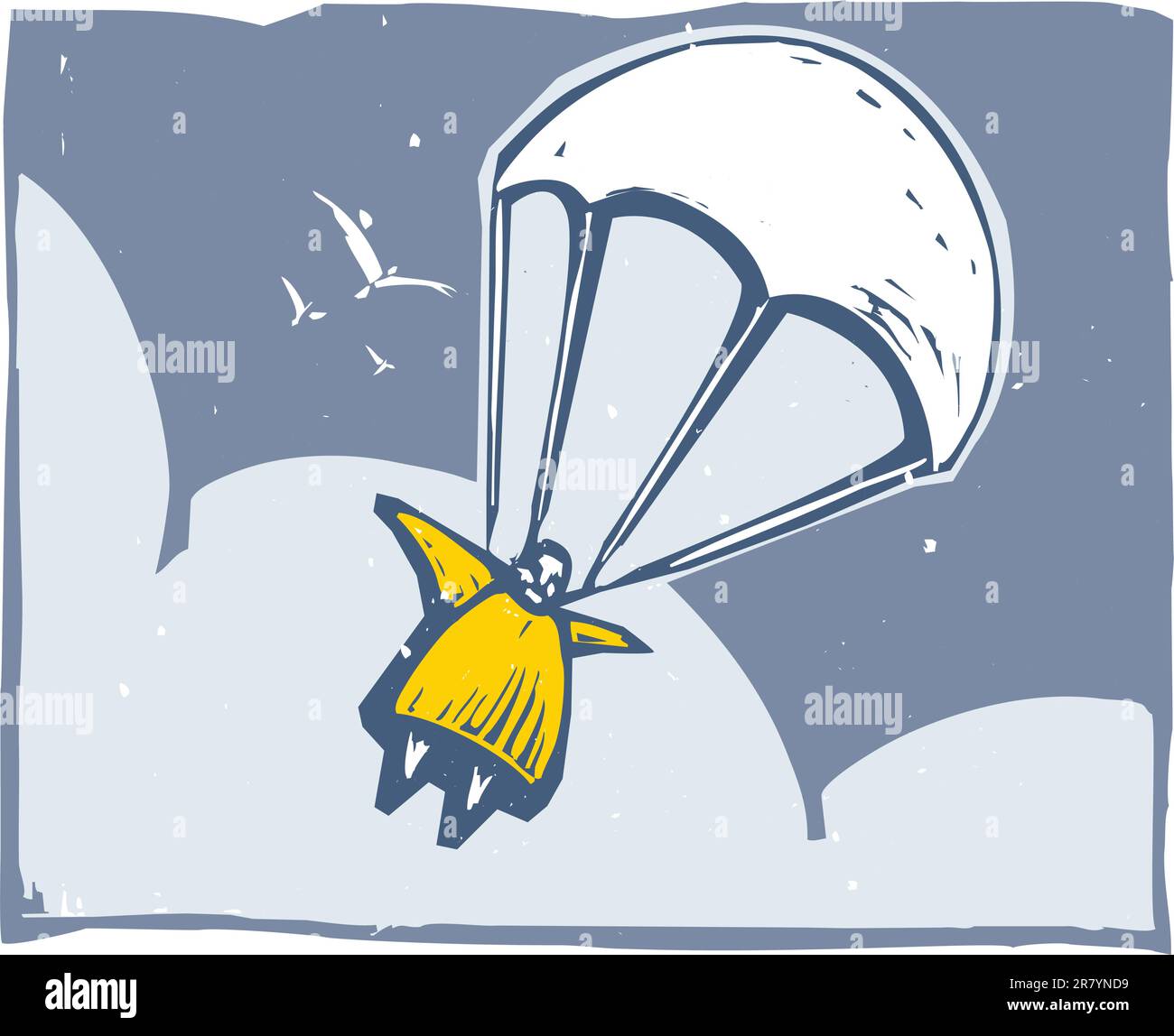 Une personne très grosse se parachutant dans le ciel après le sauvetage. Illustration de Vecteur
