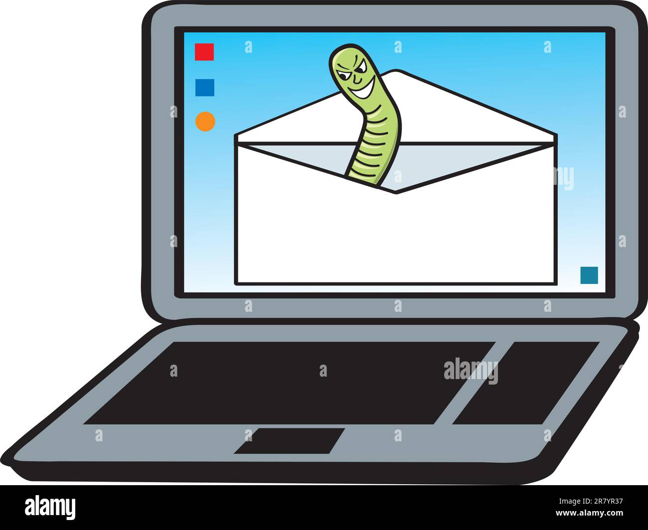 Une représentation de dessin animé du concept d'un ver d'email. Illustration de Vecteur