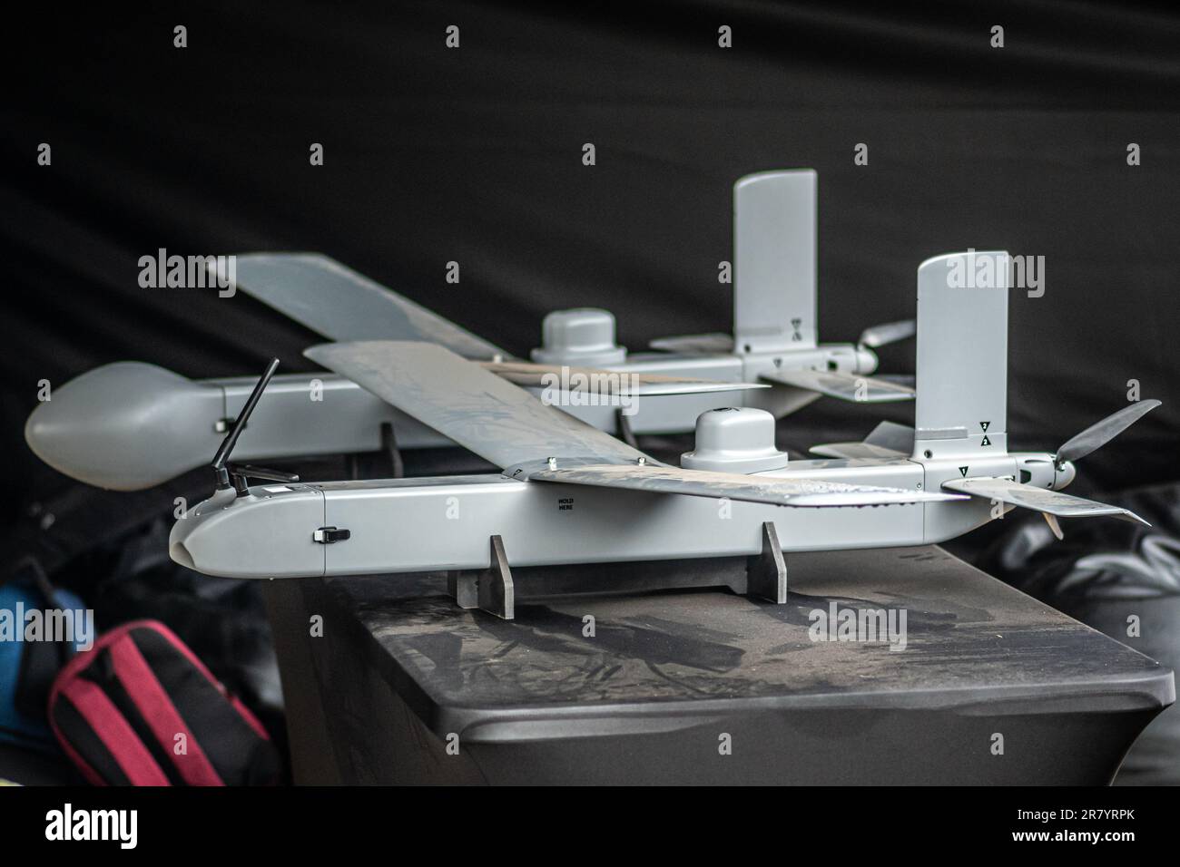 Les véhicules aériens de combat sans pilote (UCAV), également appelés drones de combat ou UAV de champ de bataille utilisés en Ukraine lors de la contre-offensive contre la Russie Banque D'Images