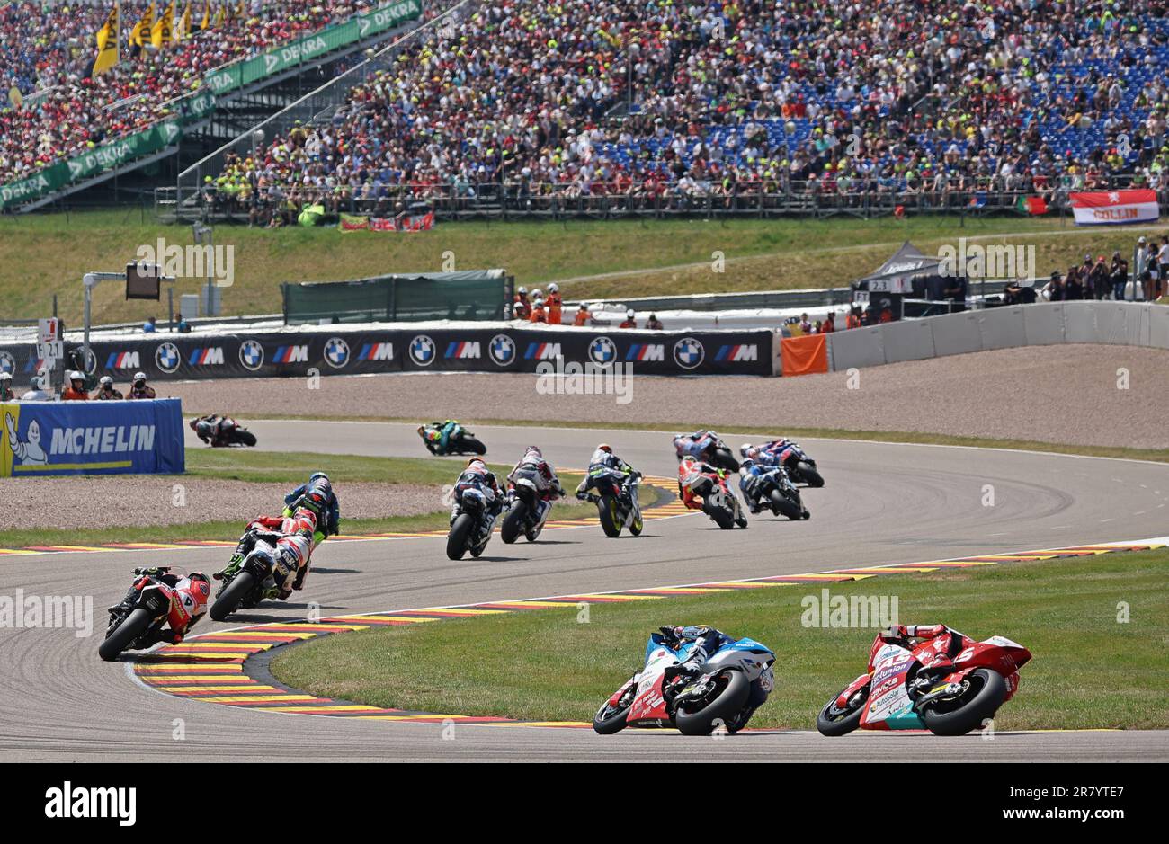 Hohenstein Ernstthal, Allemagne. 18th juin 2023. Motorsport, moto, Grand Prix d'Allemagne, Moto2, Sachsenring: Les Moto2 coureurs sont en course. Credit: Jan Woitas/dpa/Alay Live News Banque D'Images