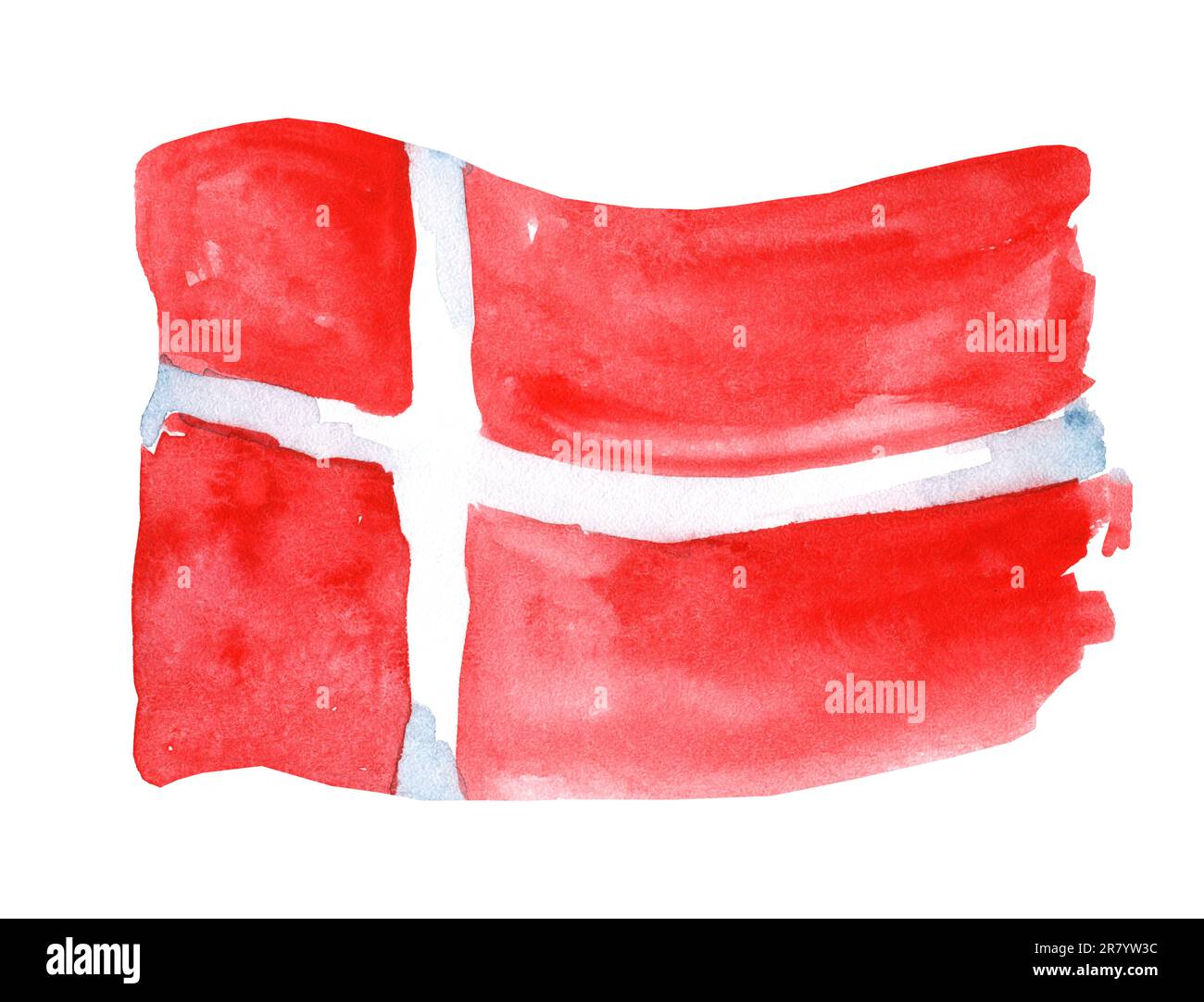 Illustration aquarelle. Drapeau danois isolé sur fond blanc. Drapeau rouge, blanc, rouge. Symbole d'état Banque D'Images