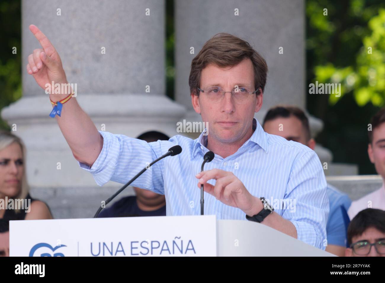 José Luis Martínez -Almeida lors d'un rassemblement pré-campagne à Madrid, sur 18 juin 2023, Espagne. Avant les élections législatives anticipées de 23 juillet. Banque D'Images