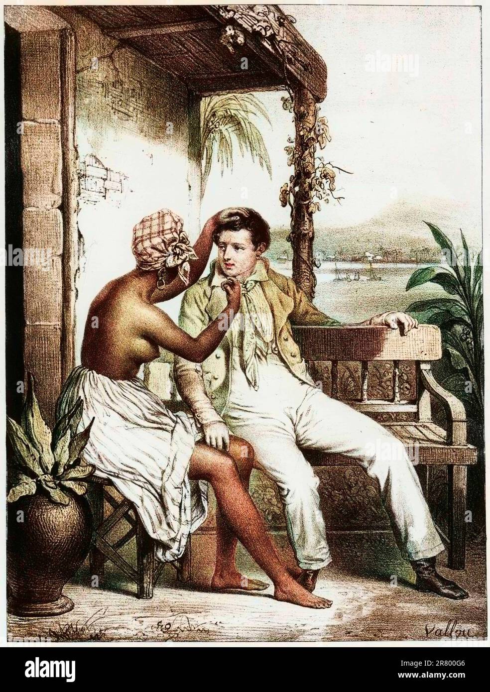 Le garçon blanc que j'aime, Martinique, gravure, vers 1820 - Esclave tentant de seduire un homme blanc Banque D'Images