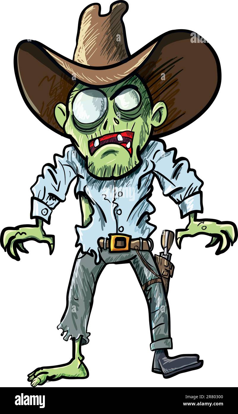 Dessin animé cowboy zombie avec une ceinture et un chapeau. Isolé sur blanc Illustration de Vecteur