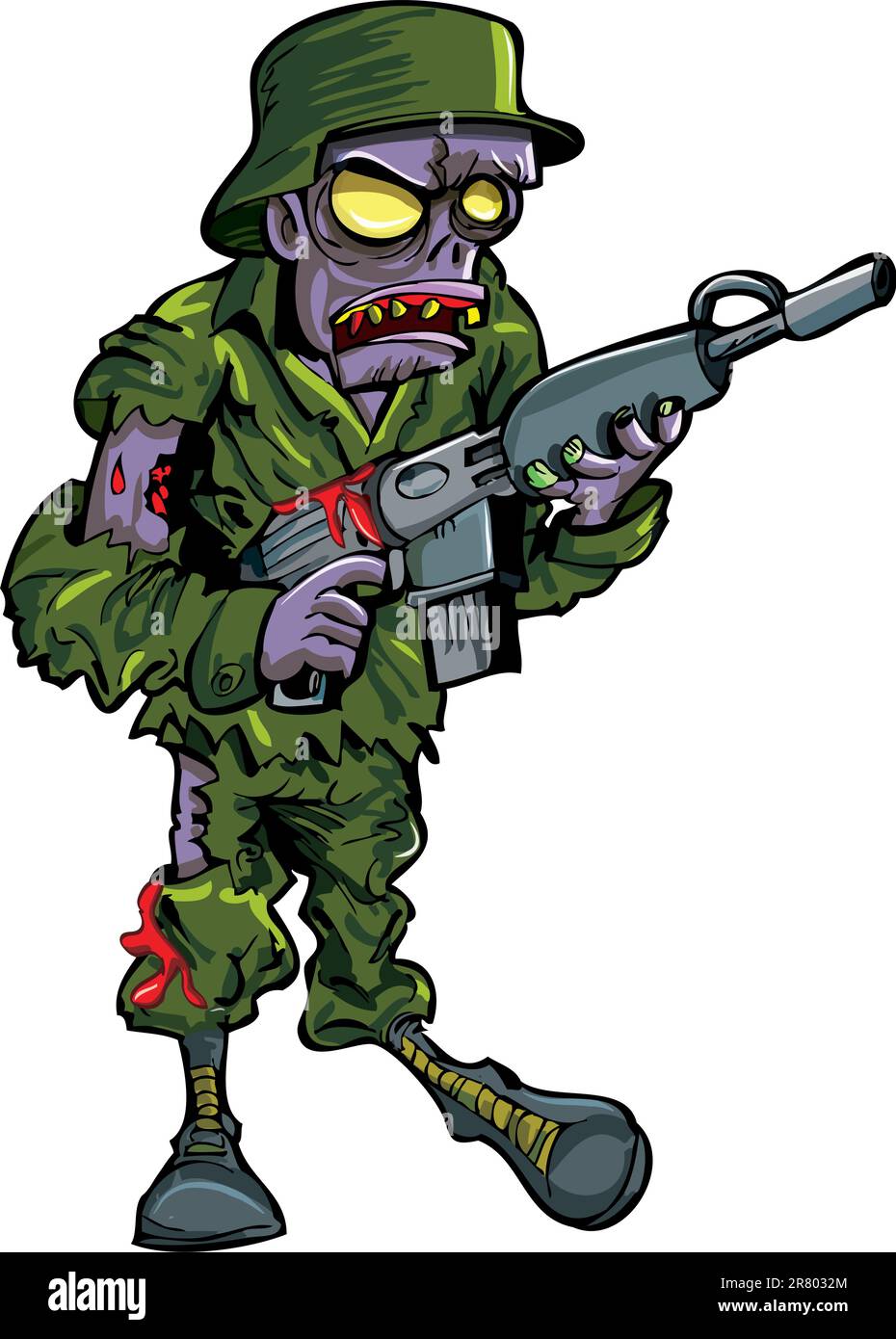 Un soldat zombie avec une arme. Isolé sur blanc Illustration de Vecteur