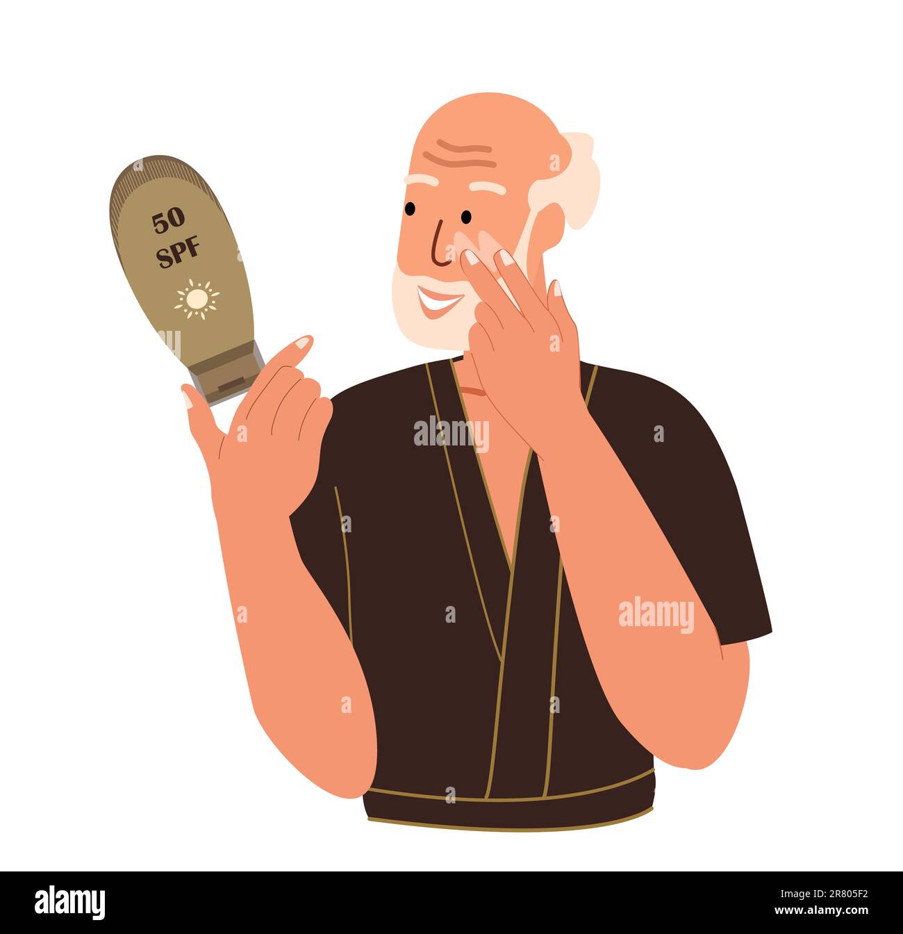 Homme âgé appliquer crème de protection SPF.Old Male soin du visage routine.crème solaire produits blocs solaires.anti-UV crème,lotions.Age Homme utiliser protection de la peau.FL Banque D'Images