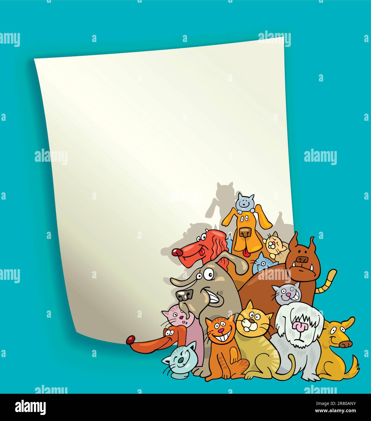 Cartoon illustration design avec page blanche et groupe de chats et chiens Illustration de Vecteur