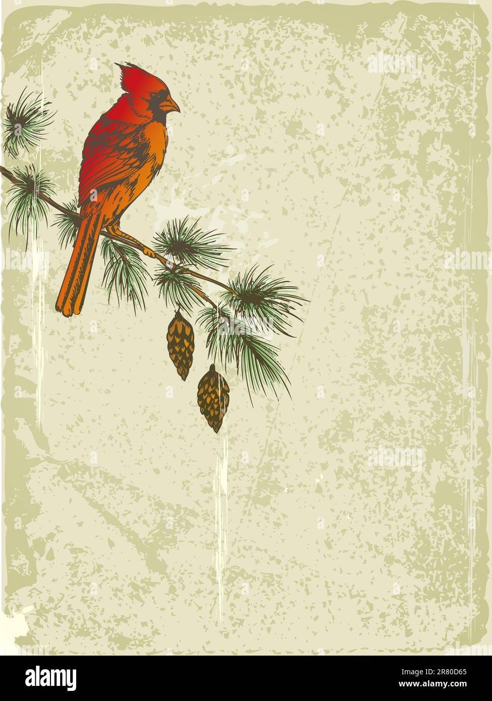 Vector retro fond de Noël avec le Cardinal bird Illustration de Vecteur
