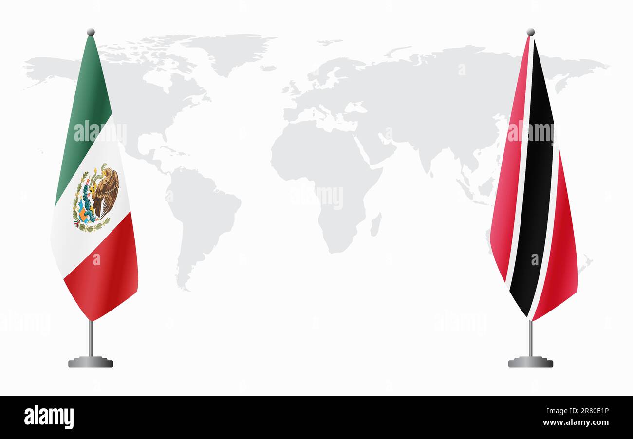 Drapeau du Mexique et de Trinité-et-Tobago pour une réunion officielle sur fond de carte du monde. Illustration de Vecteur