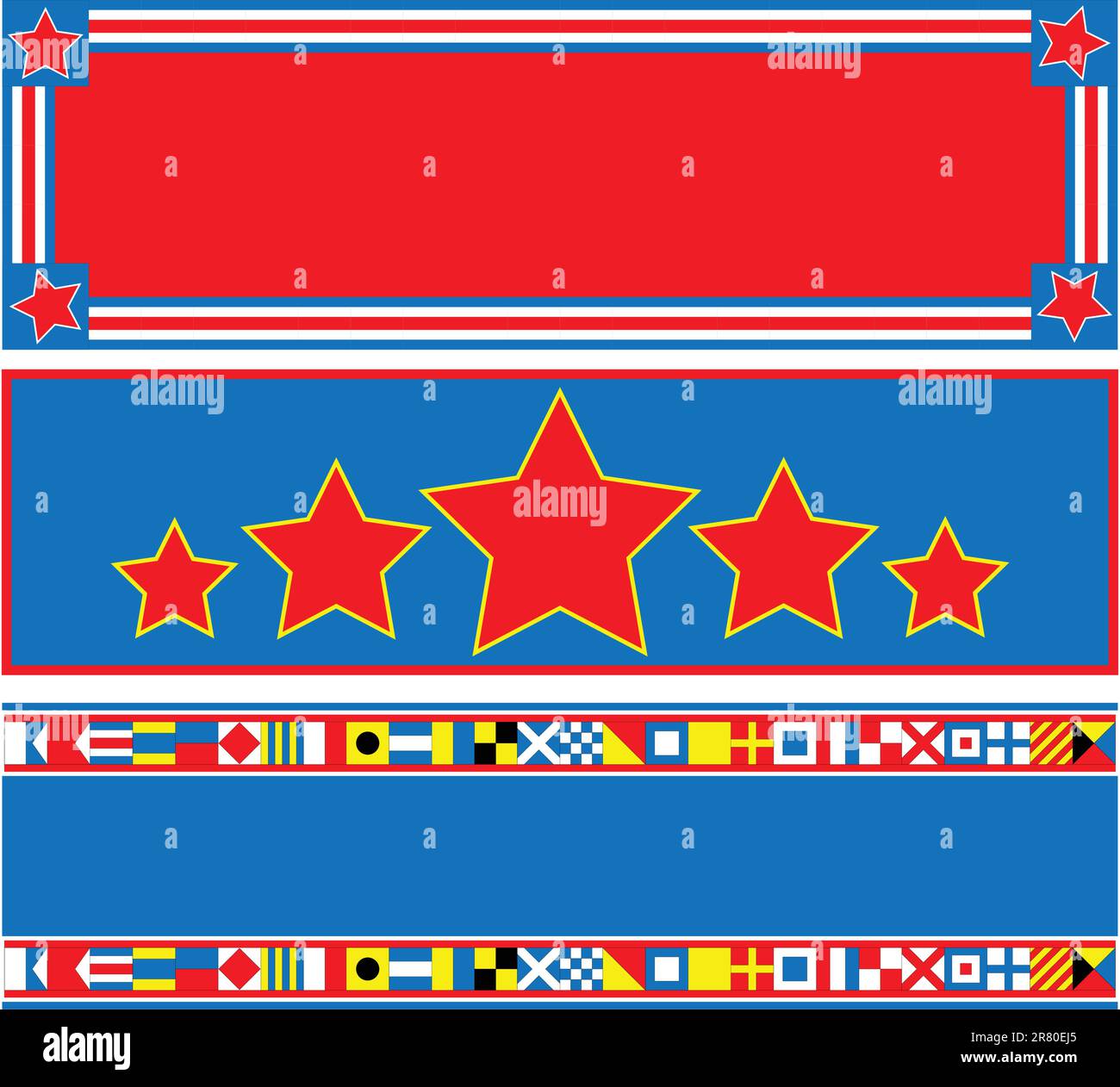 EPS8 en-têtes rouges, blancs et bleus Vector 3 avec espace de copie et drapeaux nautiques. Illustration de Vecteur