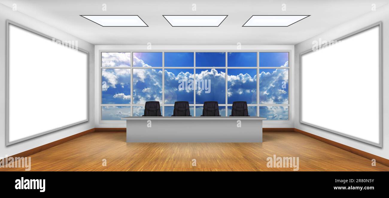 Salle de réunion moderne. Deux grands écrans de télévision blancs Banque D'Images