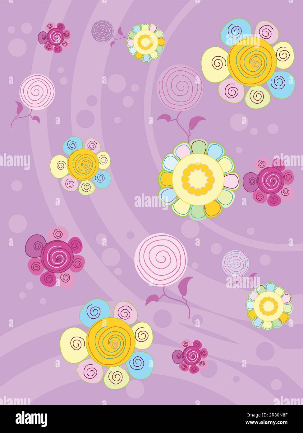 fleurs multicolores sur fond lilas Illustration de Vecteur
