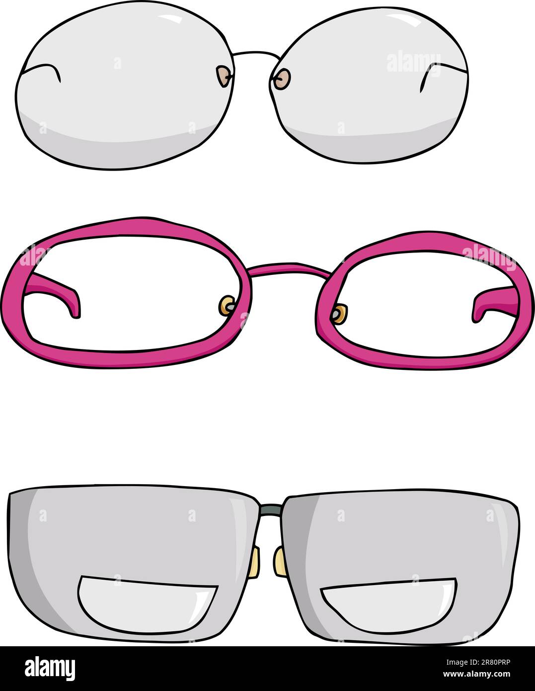 Trois types de lunettes dessins animés sur fond blanc Illustration de Vecteur