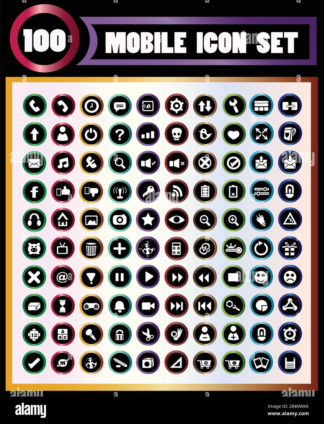 Vector - 100 icônes de moblie.haute qualité et peut redimensionner. Illustration de Vecteur