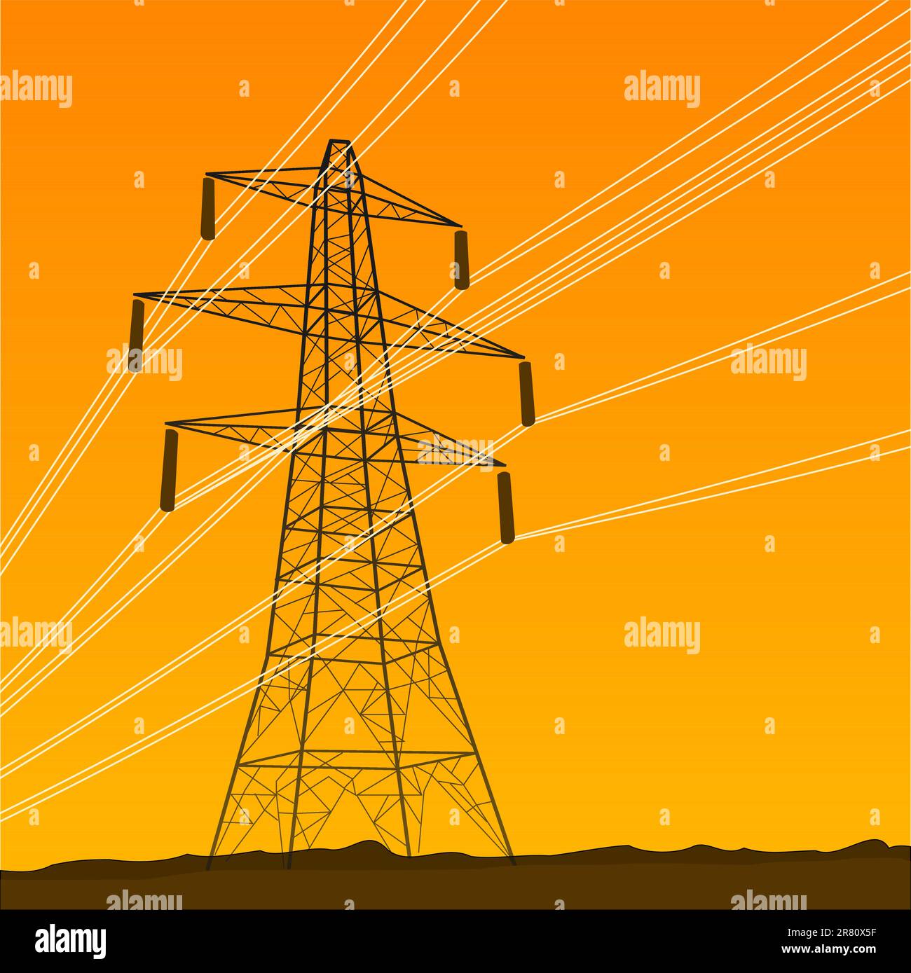 Illustration de la tour d'électricité haute tension sur fond orange Illustration de Vecteur