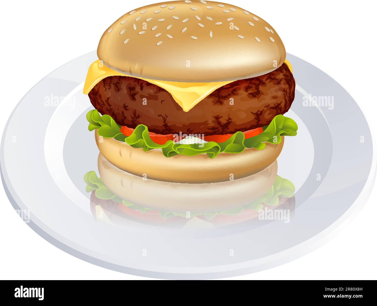 Illustration d'un savoureux à beefburger ou cheeseburger burger type sur une plaque Illustration de Vecteur