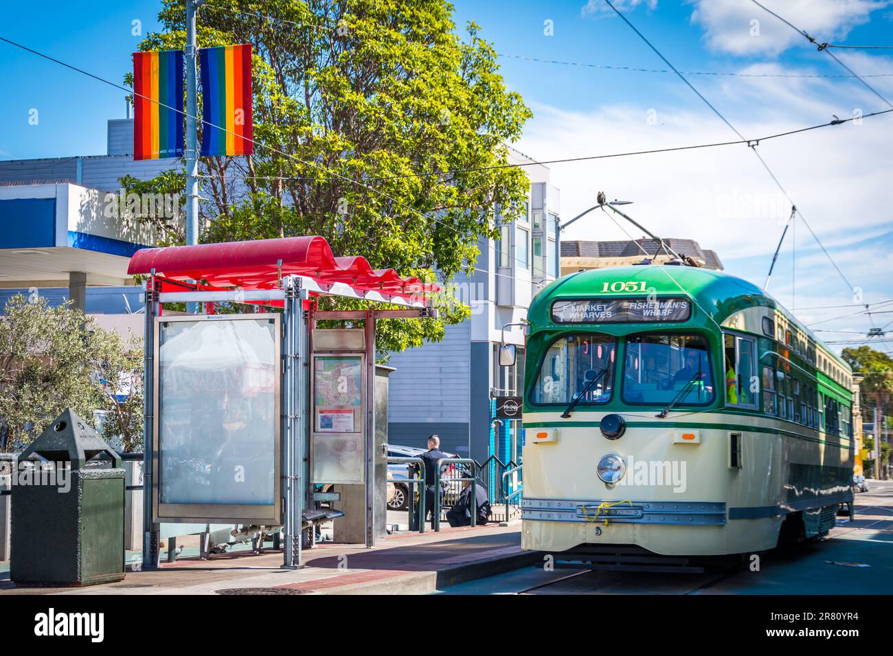 Tramway de tramway vintage dans le quartier de Castro, San Francisco, Californie Banque D'Images