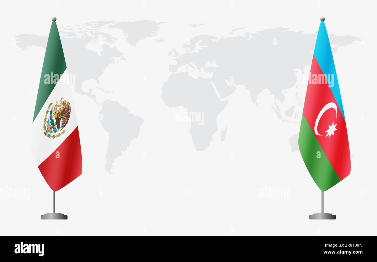 Le Mexique et l'Azerbaïdjan drapeaux pour une réunion officielle sur fond de carte du monde. Illustration de Vecteur