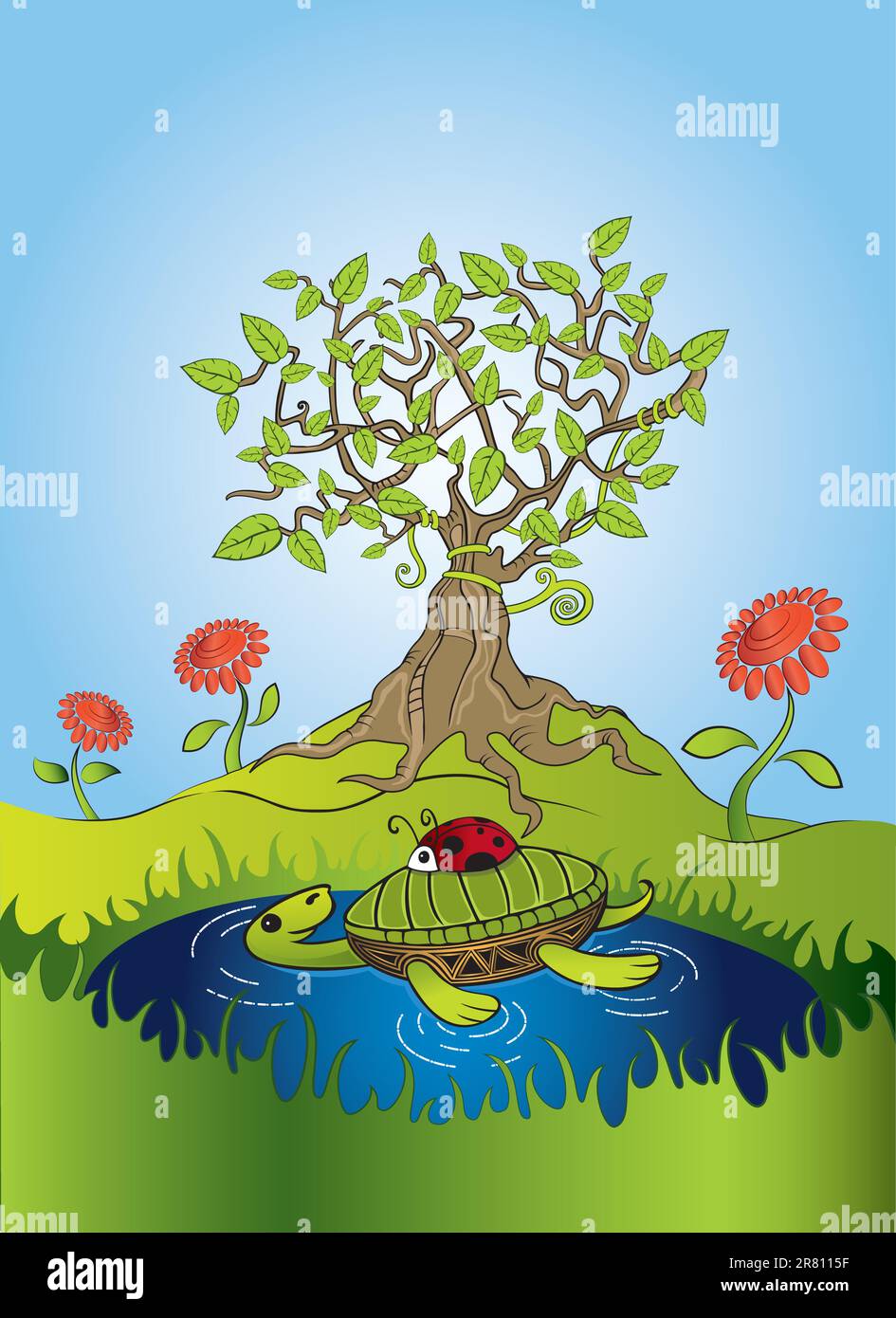 jardin de fleurs et amis nageurs Illustration de Vecteur