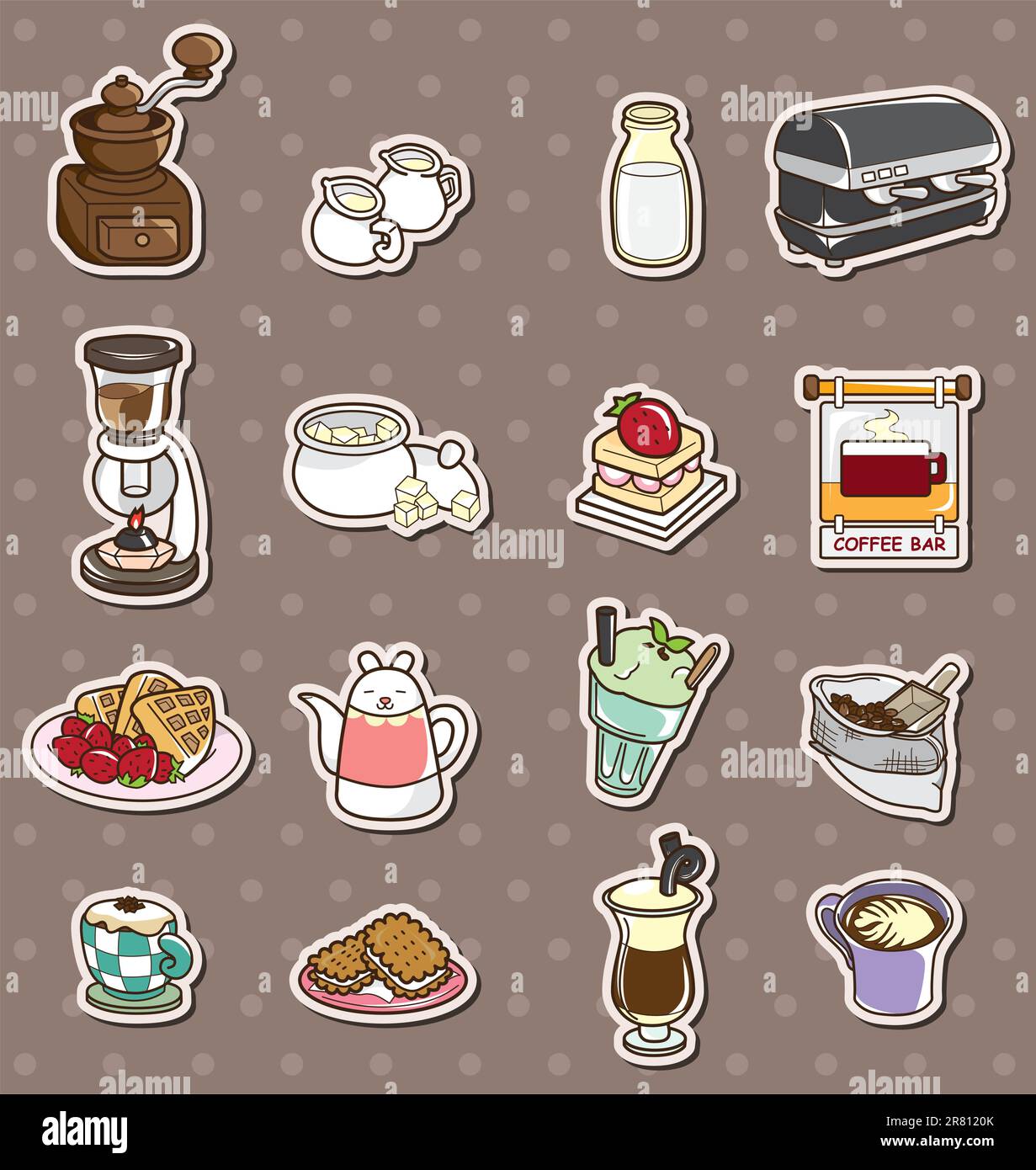 autocollants de l'élément du café-restaurant Illustration de Vecteur