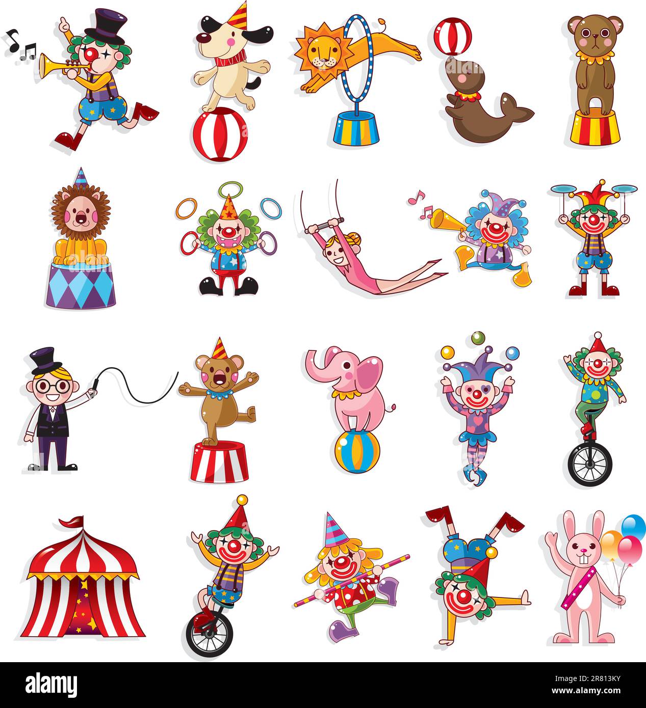 collection d'icônes de spectacle de cirque de cartoon happy Illustration de Vecteur