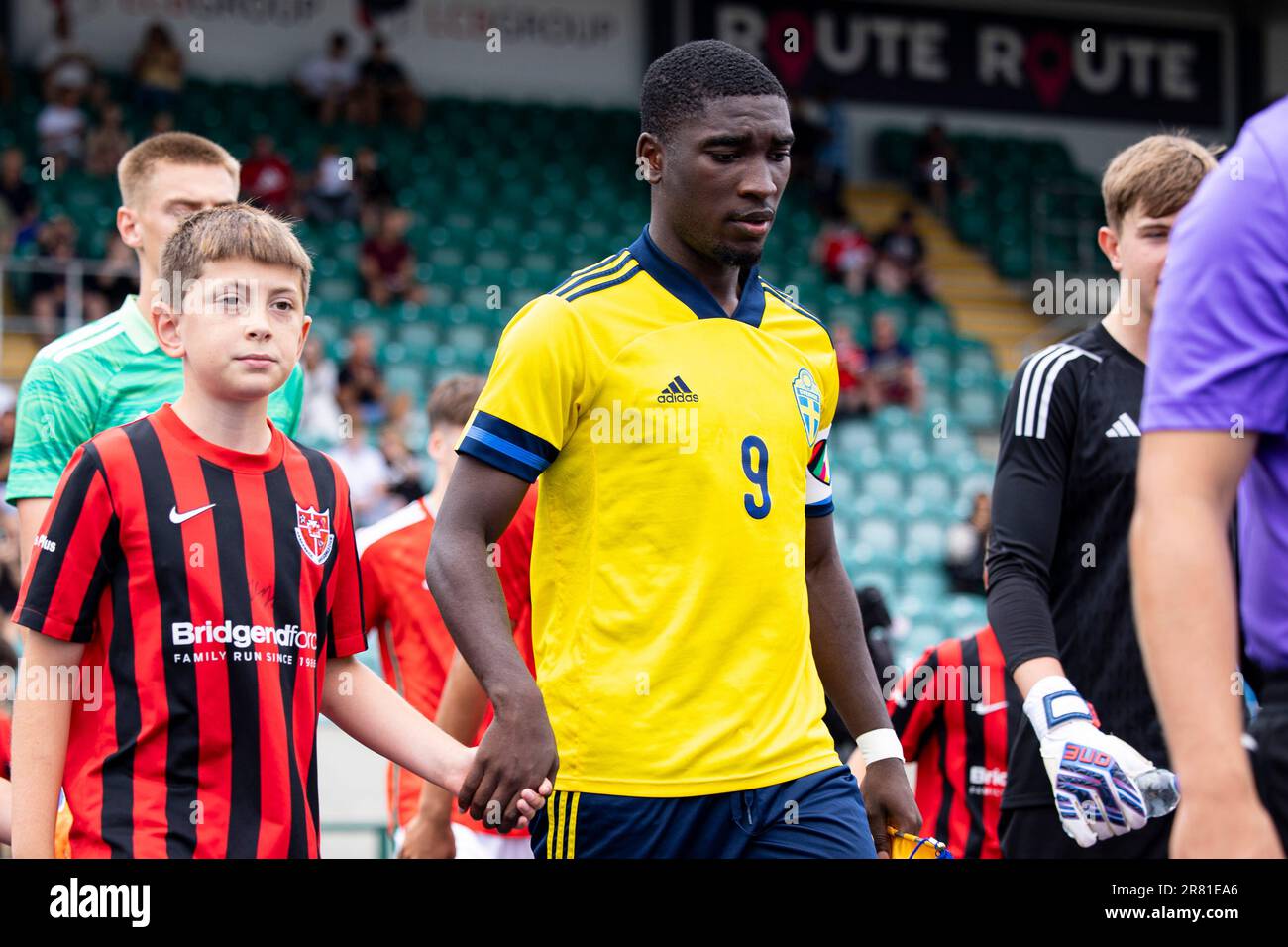 Cardiff, Royaume-Uni. 18th juin 2023. Emmanuel Tannor de Suède avant le lancement. Le pays de Galles contre la Suède dans un U19 International friendly au stade de Leckwith le 18th juin 2023. Crédit : Lewis Mitchell/Alay Live News Banque D'Images