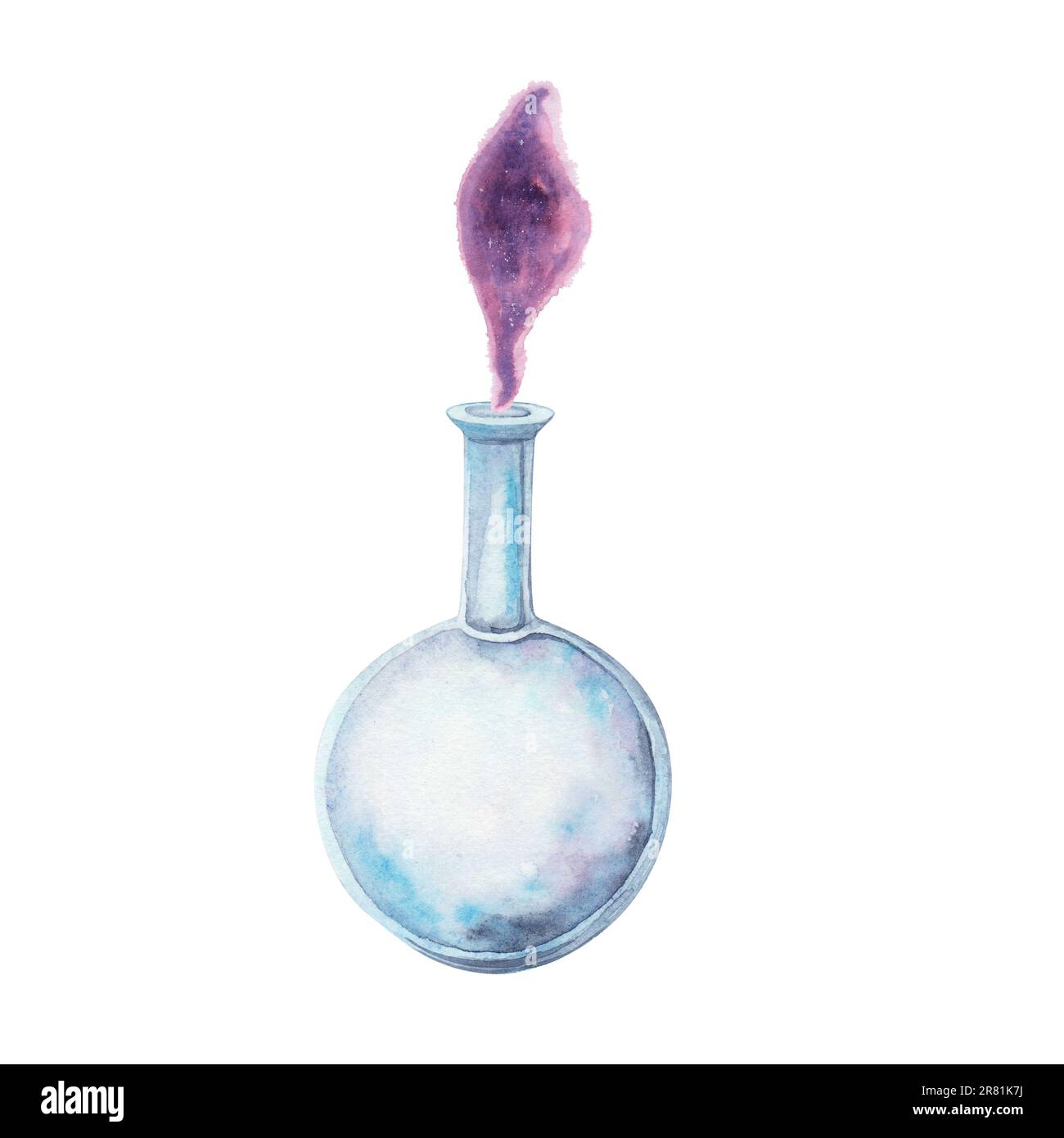 Placer la potion en verre isolée sur fond blanc. Aquarelle dessin à la main illustration chimique magique. L'art pour le design Banque D'Images