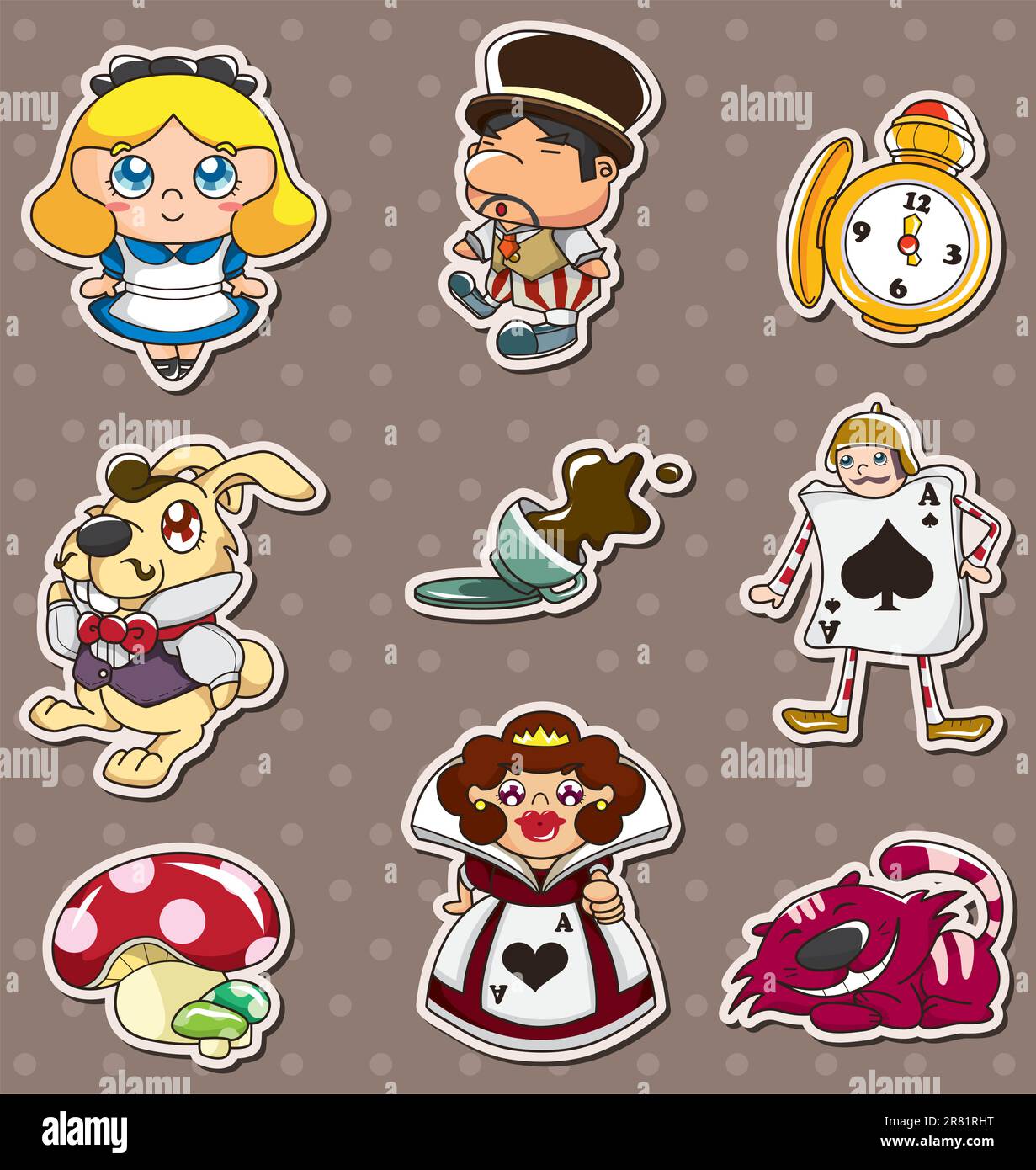 Dessin Alice Au Pays Des Merveilles Kawaii Autocollants de dessin animé Alice au pays des merveilles Image Vectorielle Stock - Alamy