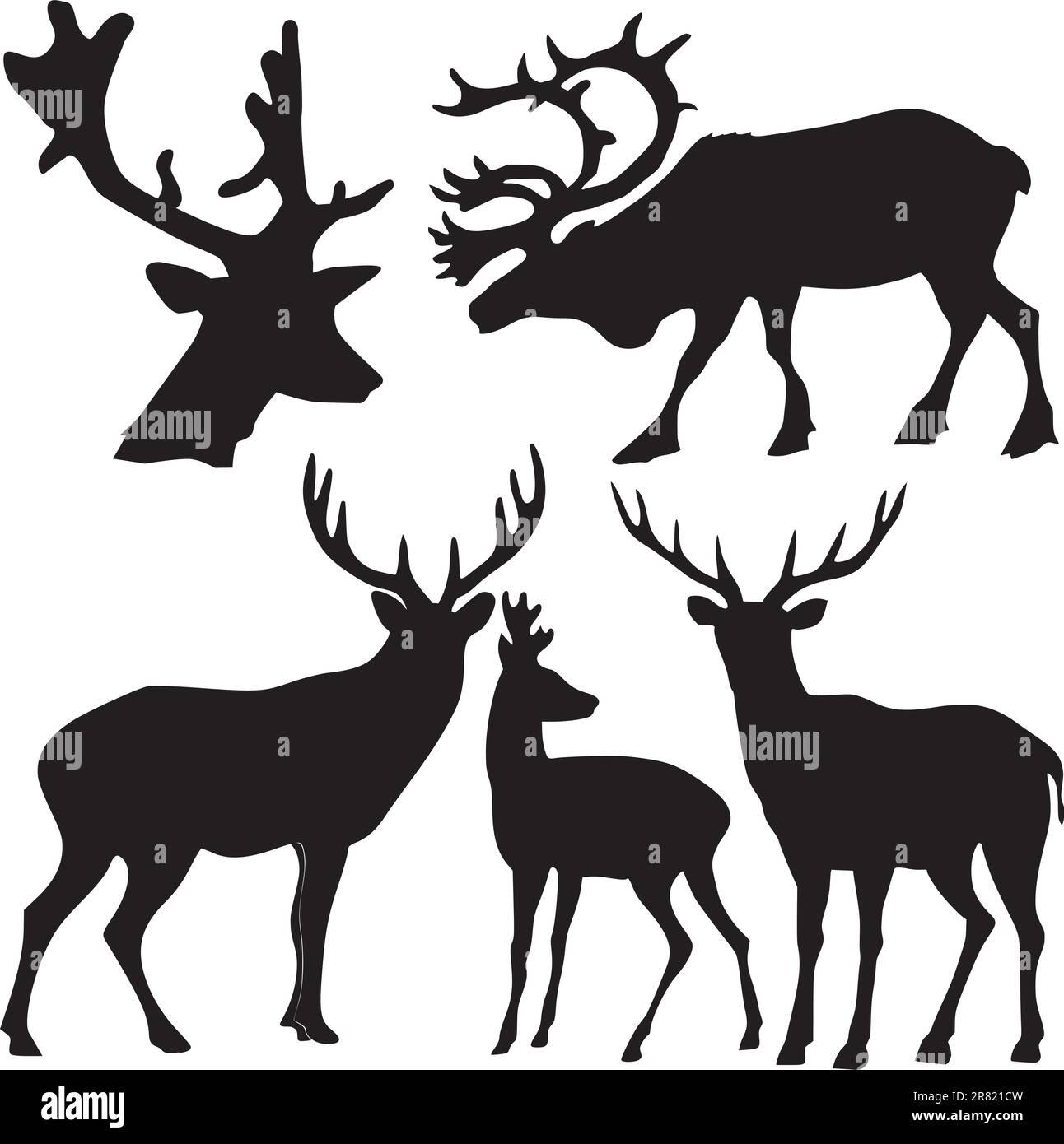L'ensemble des silhouettes du cerf Illustration de Vecteur