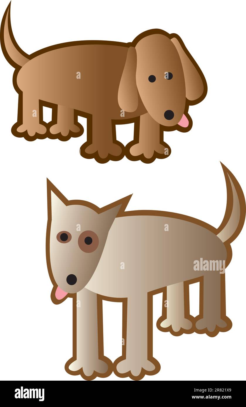 Deux chiens dessinés dans un style de dessin animé stupide. Illustration de Vecteur