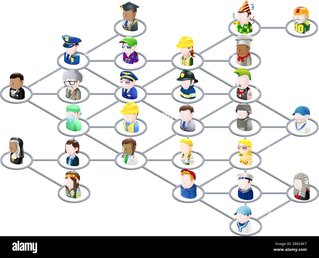 Graphique d'un réseau de personnes liées entre elles comme sur les médias sociaux ou sur le net en général Illustration de Vecteur