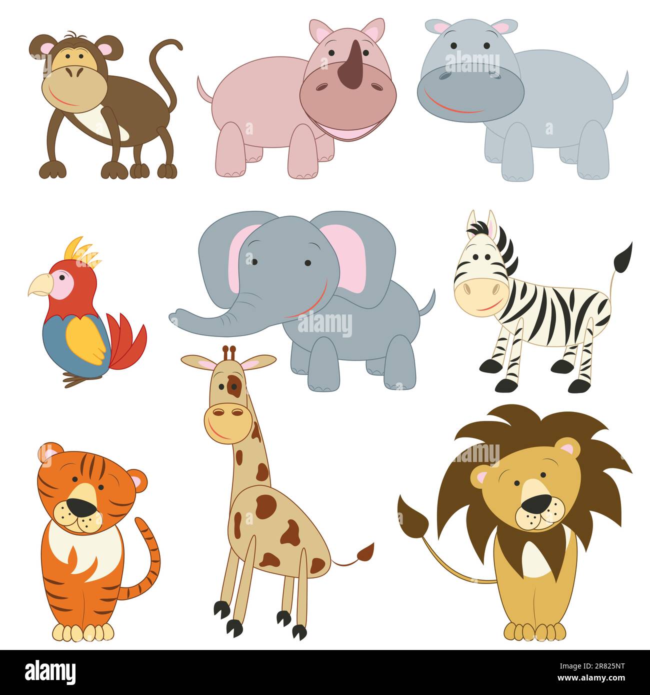 Dessins animés animaux africains sur fond blanc Illustration de Vecteur
